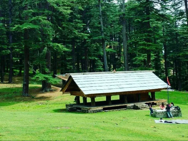 Bahu Temple Jibhi surrounded by pine trees in Himachal Pradesh